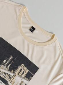 Claim Dot Men's Casual Plain T-Shirt, Plus Size, Everyday Wear - Apricot - View 3