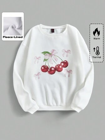 Kawaii Sudadera con cuello redondo y patrón impreso