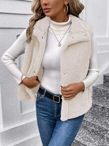SHEIN LUNE Reversible Plush Women's Vest Jacket In Fall/Winter - White - View 4