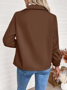 EMERY ROSE Jaqueta Longa Casual de Lã Composta com Bolso e Zíper Frontal, de Manga Longa
