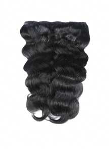 1 pieza Extensiones de cabello ondulado con clip Hechas a mano de cabello humano real Suave y natural para mujeres Extensiones de cabello con clips - Natural Black - Ver 6