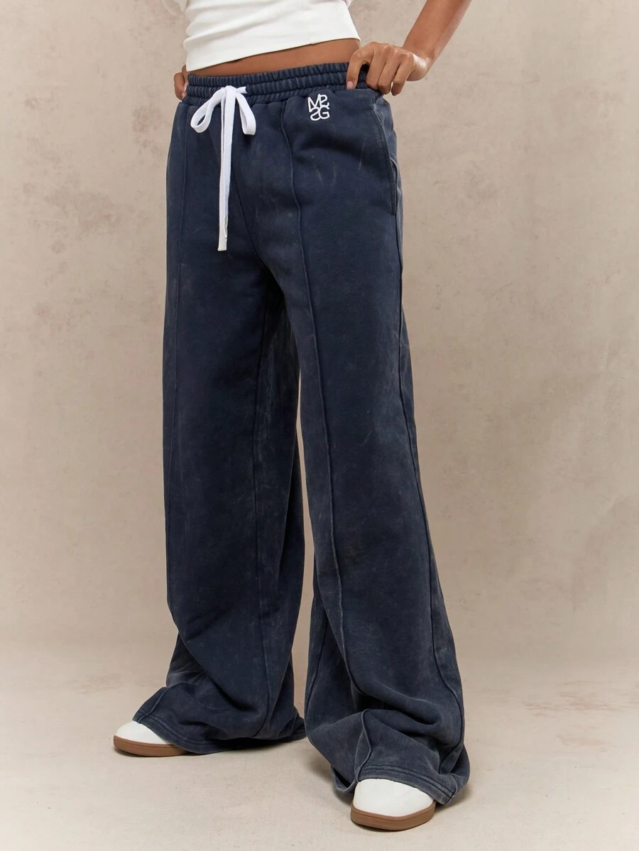 MISSGUIDED 舒适棉质阔腿运动裤，带抽绳松紧腰家居服运动慢跑裤，适合居家健身瑜伽休闲运动舒适 - 藍色 - 查看 1