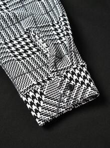Manfinity Homme Camisa polo de manga larga casual con cremallera delantera, con diseño de cuadros y parches, camisa de golf con cuello de color block de moda para hombres