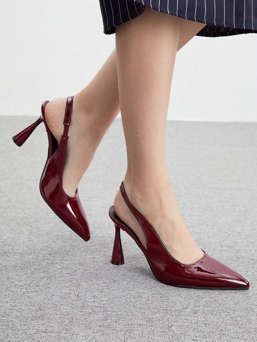 CUCCOO BIZCHIC Women's Fashion Burgundy Pointed Toe Stilettos With Ankle Strap, Suitable For Commute, Date, Party, Holiday New Year Holiday - Burgundy - View 1