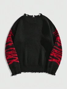 ROMWE MEN Grunge Punk Herren Pullover mit Spinnennetz Muster, Rundhalsausschnitt, Langarm, Lässig, Herbst/Winter