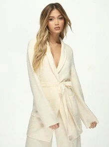 MISSGUIDED 蓬松领长袖系带长袍 - 杏色 - 查看 5