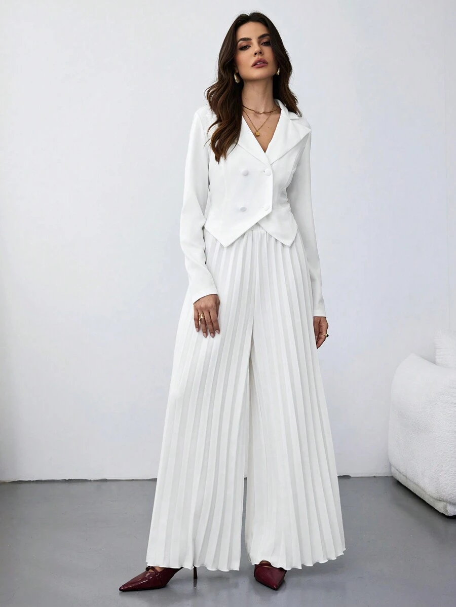 Firerie 女士双排扣长袖西装外套和阔腿褶皱宽松裤套装