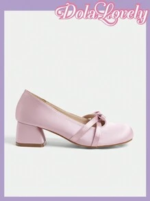 Dola Lovely Round Toe Low Vamp Bowknot Back Strap Chunky Heel Dress Shoes, Fashionable High Heels For Women Spring Shoes Spring Break Easter