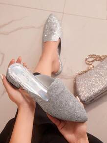 CUCCOO TILAWA Giày cao gót thấp lấp lánh màu xanh lá cây thời trang dự tiệc cho phụ nữ vào dịp Giáng sinh và năm mới, mùa thu và đông - Bạc - Xem 11