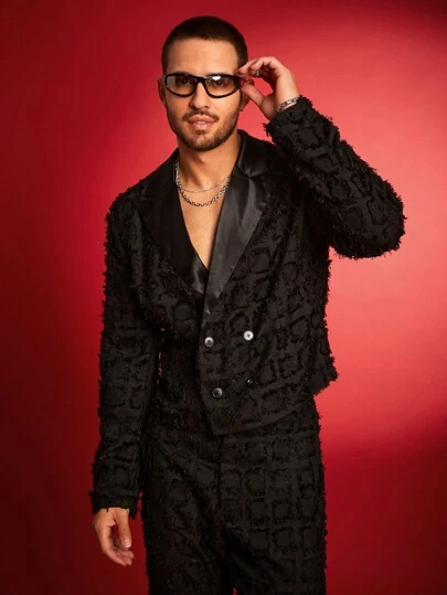 FeverCity 男士前扣长袖简约休闲西装外套，适合秋冬