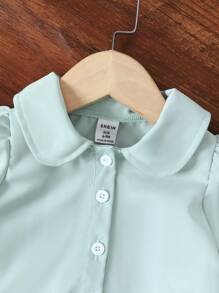 Toddler Girls Casual Fashion Frill Hem Design Peter Pan Collar Blouse - Green - View 5