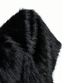 ROMWE Goth Áo khoác Y2K Party Teddy Crop có cổ lông dành cho nữ, dáng vừa vặn, màu đen - màu đen - Xem 8