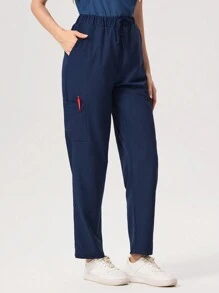 TaskEZ Solid Color V-Neck Short Sleeve Top And Pants, Basic Scrub Uniform Set, Nurse