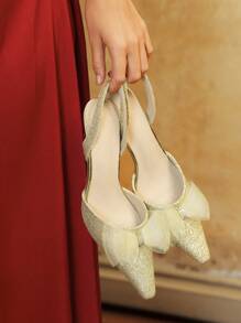 CUCCOO HITCHD Pointed Toe Elegant Stilettos High Heel Sequin Bow Tie Party & Date Night Dress Sandals For Women - Gold - View 1