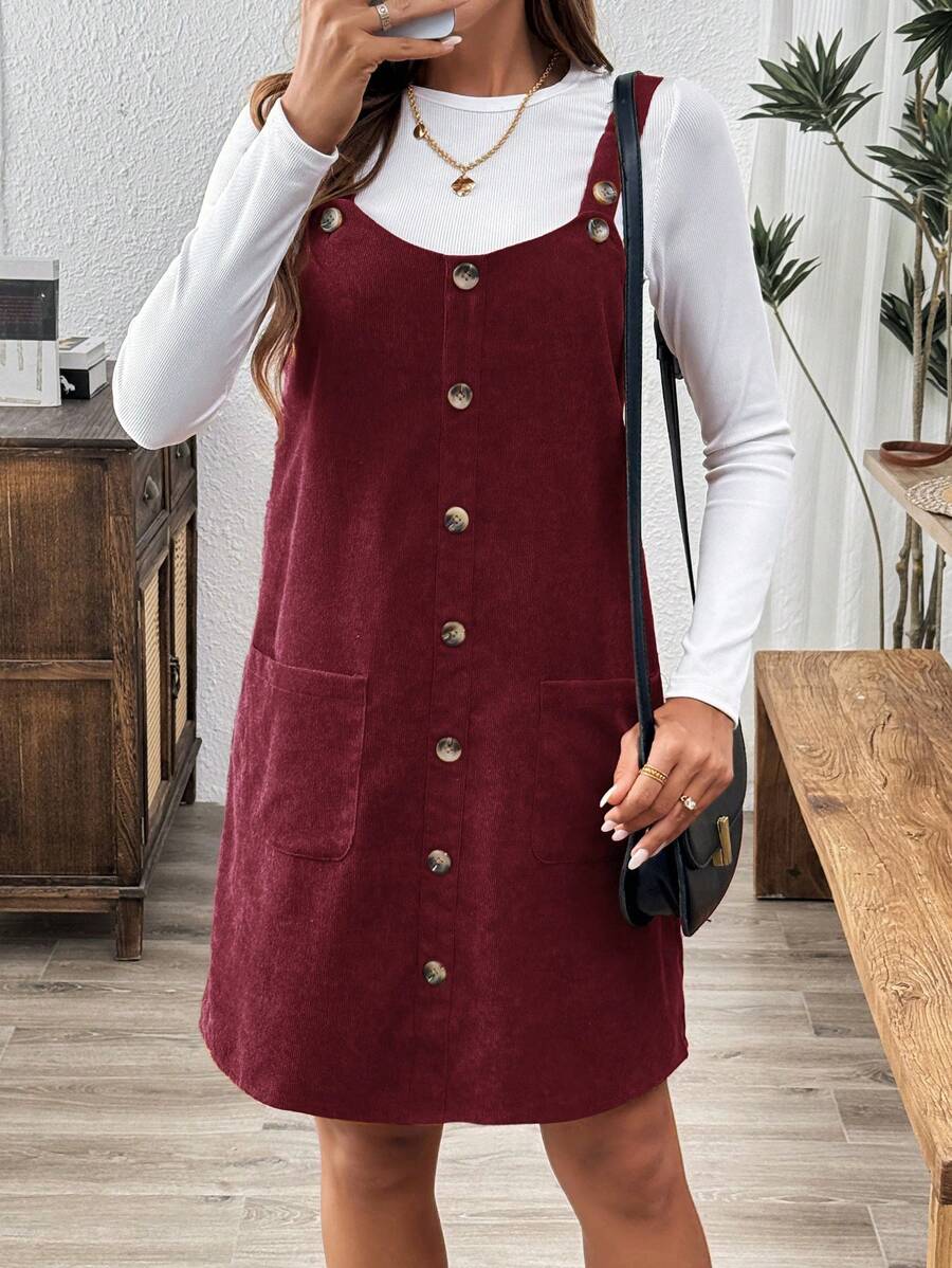 corduroy overall dress burgundy Carrement Beau main image 1