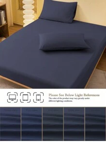 1 件纯色深蓝色床笠、床垫保护套、床垫罩、床单，柔软透气，适合所有尺寸的床 - 单人床、双人床、特大号床、大号床单，深口袋最大可达 11.8 英寸家纺