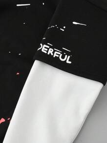 Manfinity EMRG Casual Men Slogan Print Long Sleeve Drawstring Hoodie - Black and White - View 5