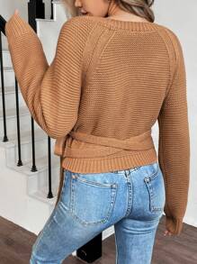 SHEIN LUNE Suéter holgado de punto de manga raglán y hombros descubiertos de unicolor, para otoño/invierno