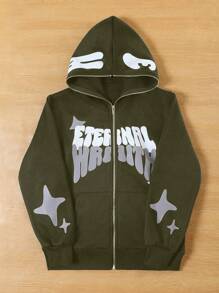 SHEIN Sudadera con estampado gráfico de estilo Y2K para adolescentes, ropa urbana - Verde militar - Ver 1