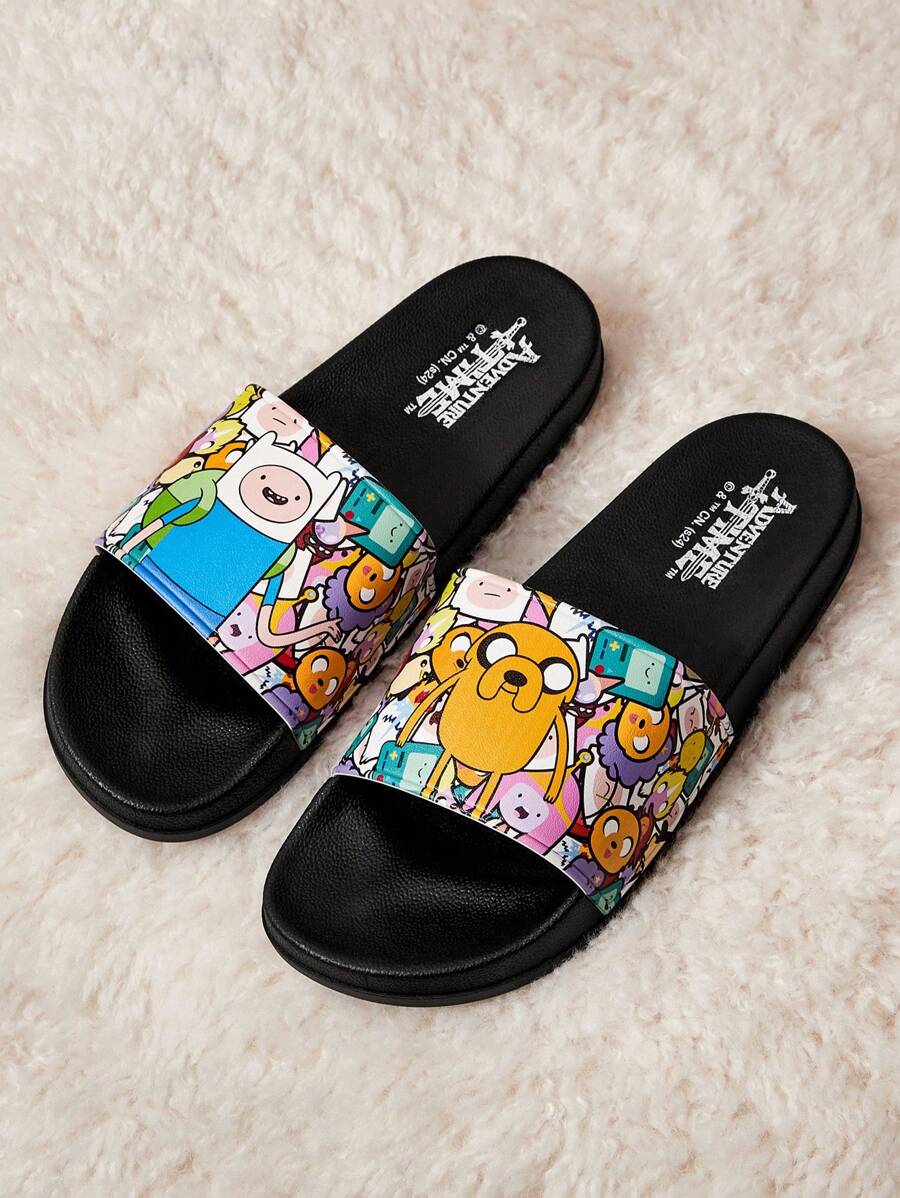 ADVENTURE TIME X SHEIN Women's Cartoon Printed PVC Slippers, Lightweight For Indoor & Outdoor Wear, Gifts For Casual Beach Style