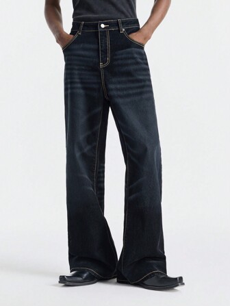 NEON BLANC Men Street Fashion Woven Black Long Denim Jeans