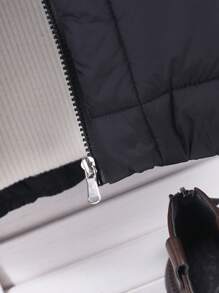 Tween Girl American Casual Solid Color Short Lightweight Padded Coat - Black - View 4