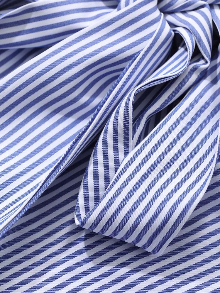 Striped Ruffle Lantern Sleeve Splice Detail Long Sleeve Women Blouse,Fall Clothes