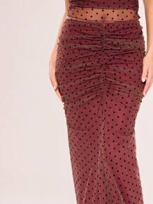 MUSERA Polka Dot Mesh Maxi Skirt Elegant  Summer Sexy New Year  Party - Brown - View 5