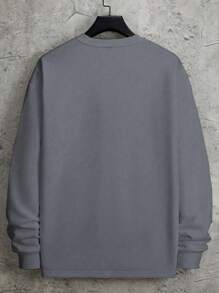 Manfinity Hypemode Áo nỉ dài tay rộng rãi cổ tròn trễ vai màu trơn cho nam, mùa thu/đông - Màu xám đen - Xem 2