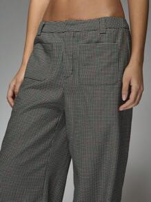 MISSGUIDED Tailored Checkered Patch Pocket Wide Leg Trousers Office Wear
