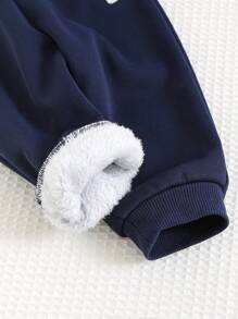 Cozy Pixies Set de 2 piezas de chaqueta con capucha suave de punto con estampado de letras y pantalón de chándal para bebé niño
