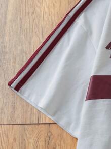 Manfinity VCAY 2pcs/Set Unisex Knit Patchwork Oversized Drop Shoulder Round Neck T-Shirt & Drawstring Waist Wide Leg Pants