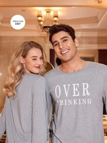 Manfinity Conjunto de ropa de descanso casual con estampado de letras para hombre - Gris - Ver 6