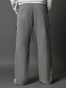SUMWON Straight Fit Cargo Nylon Pant With Side Poppers - Grey - View 4