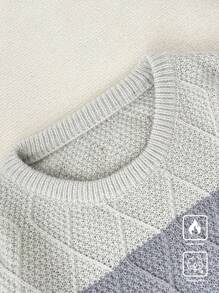 Manfinity Roghcode 男士拼色圆领长袖彩色套头休闲毛衣，秋冬季，适合工作、朋友 - 彩色 - 查看 5