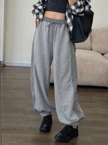 DAZY 女士拼接宽松休闲裤，简约时尚，适合日常穿着，女士慢跑裤 - 灰色 - 查看 3