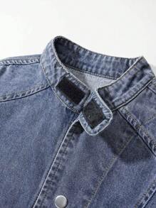 ROMWE MEN Street Life Men's Front Button Long Sleeve Simple Casual Denim Jacket - Blue - View 7