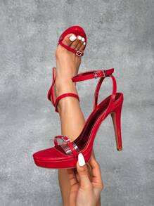 CUCCOO SZL Women's Red Strappy Pointed Toe High Heel Sandals, Elegant & Fashionable Design For Date Night, Suitable For Sexy Outfit For Christmas And New Year - Red - View 2