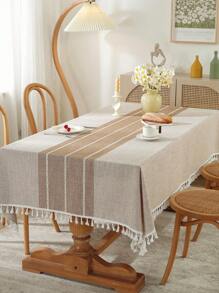 1 件涤纶桌布，矩形，适用于客厅、餐厅、派对、家居装饰、房间装饰、餐桌装饰 - 咖啡棕 - 查看 5