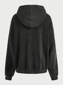Manfinity NXTstreet Plus Size Men's Speckle Knit Distressed Loose Drop Shoulder Long Sleeve Hoodie Sweatshirt