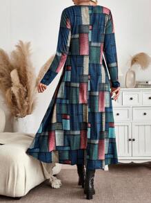 EMERY ROSE Women Patchwork Long Sleeve Button Up Casual Mini Dress, Simple Style Maxi Women Outfit