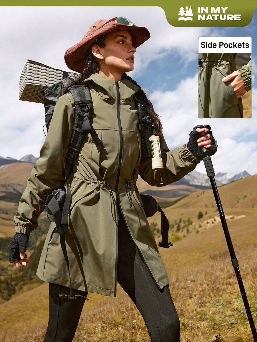 In My Nature 女士秋季休闲日常抽绳腰部拉链开衫连帽户外夹克