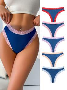 Bragas cómodas tipo hipster con encaje en contraste para mujeres