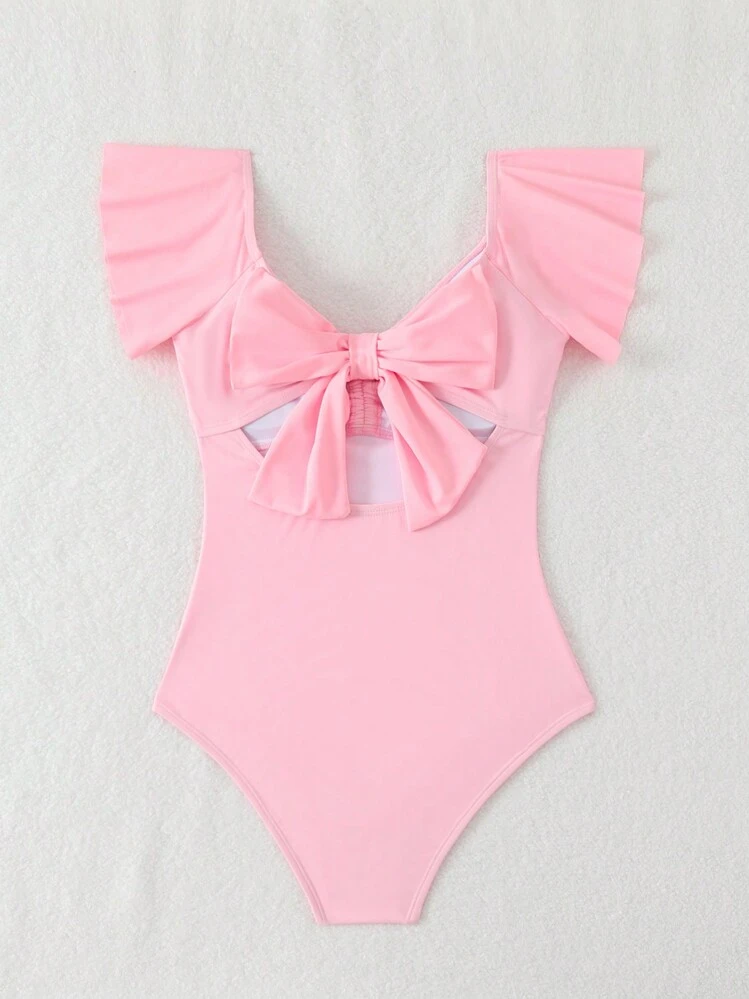 Swim Mod 1 pieza Traje de baño de una sola pieza para mujer, de manga corta, de color liso, minimalista y de moda para el verano - Rosa - Añade 2