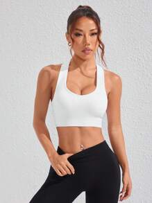 Easithlete 3pcs Women Solid Color Open Back Daily Workout Sports Bra