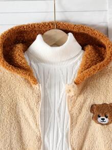女童拼布毛绒可爱熊连帽夹克，秋冬 - 彩色 - 查看 2