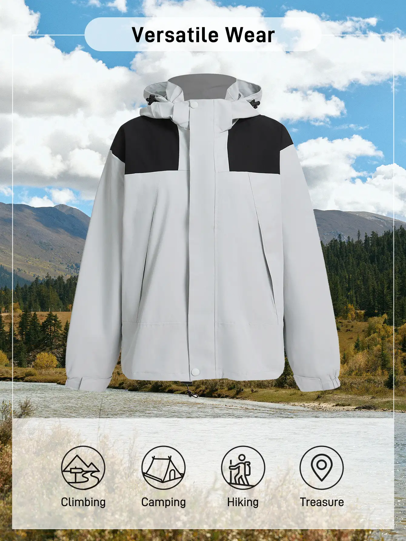 In My Nature Popular 3-In-1 Zip Up Windbreaker Jacket Unisex Outdoor Coat, Detachable Windproof Waterproof Hiking Camping Suit For Cold Weather