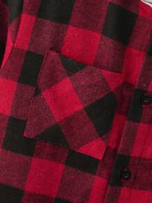 SHEIN Leap Crew 1 件 Tween Boy 休闲格子连帽衫宽松长袖衬衫，舒适适合学院、日常、郊游、学校、聚会，适合秋冬季、圣诞节，红色，黑色 - 紅色 - 查看 5