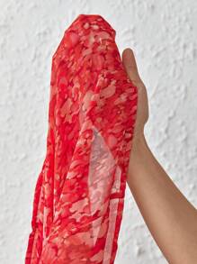 SHEIN VCAY 滿版印花荷葉邊連身短褲 - 紅色 - 查看 7