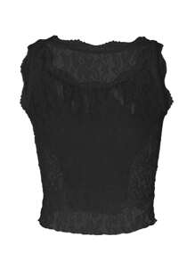 INAWLY Women's Solid Color Ruffle Trim Minimalist Camisole, Casual Daily Wear - Black - View 2